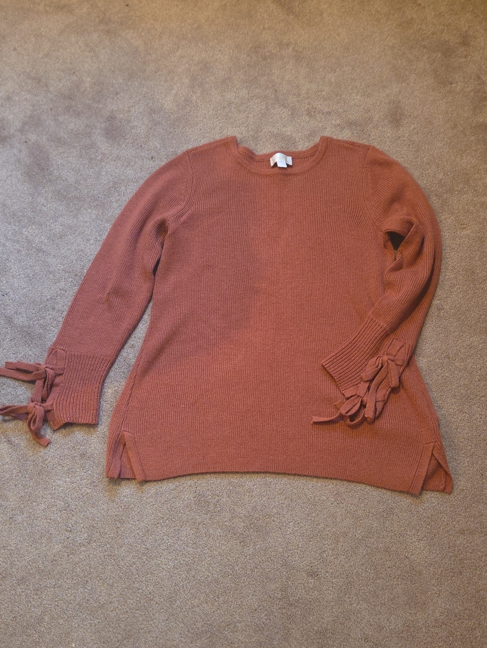 Belle by Kim Gravel Rust-Tone Crewneck Sweater with Tie Cuffs